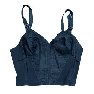 Vintage Playtex Black Embroidered Longline Corset Bra Top Adjustable Straps